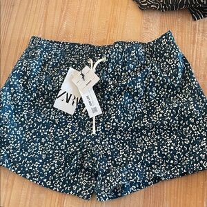 Zara Men's High Waist Blue Floral Swim Shorts